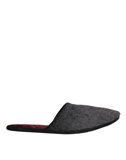 Dolce & Gabbana Black Faux Fur Slides Slippers Slip On Shoes Dolce & Gabbana