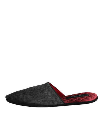 Dolce & Gabbana Black Faux Fur Slides Slippers Slip On Shoes Dolce & Gabbana