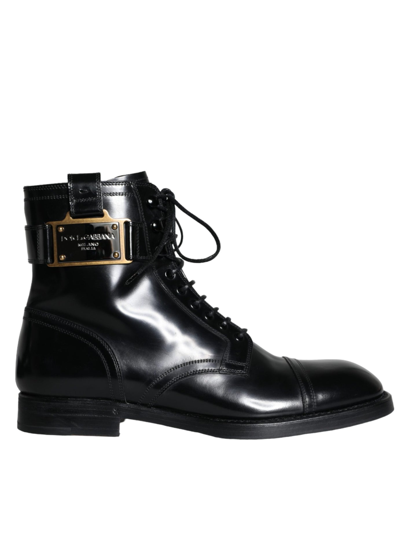 Dolce & Gabbana Black Logo Lace Up Mid Calf Men Boots Shoes Dolce & Gabbana