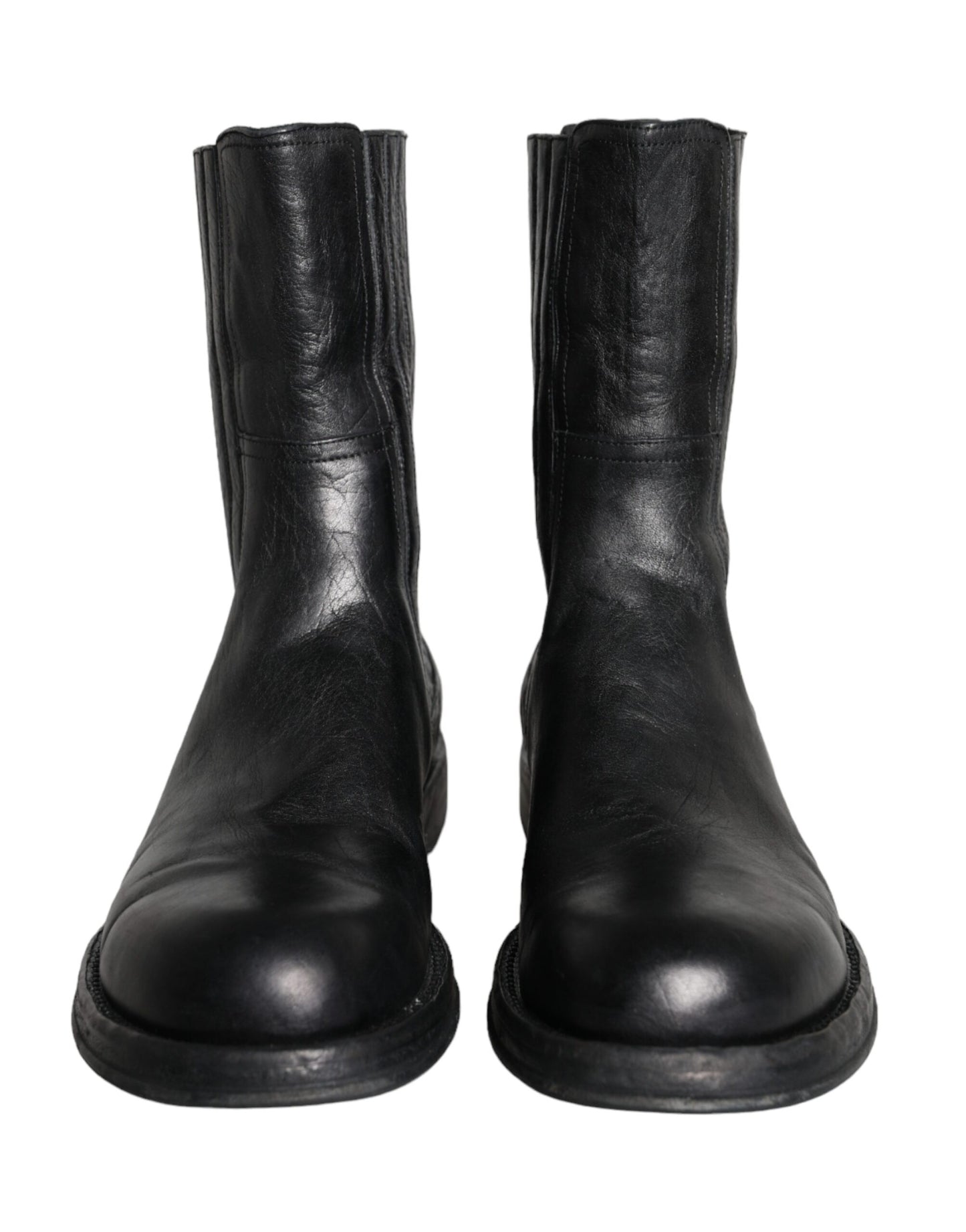 Dolce & Gabbana Black Horse Leather Mid Calf Boots Men Shoes Dolce & Gabbana