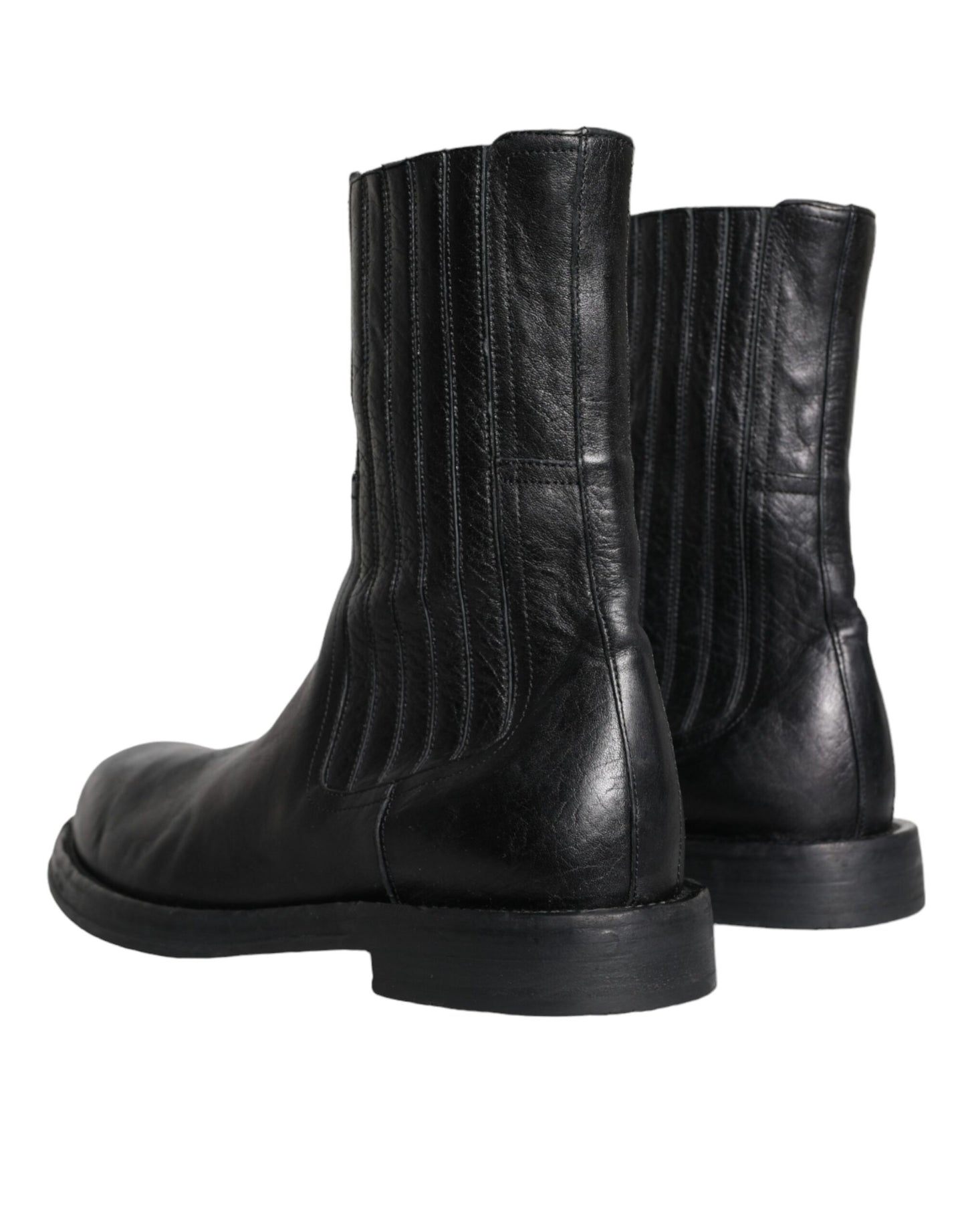 Dolce & Gabbana Black Horse Leather Mid Calf Boots Men Shoes Dolce & Gabbana