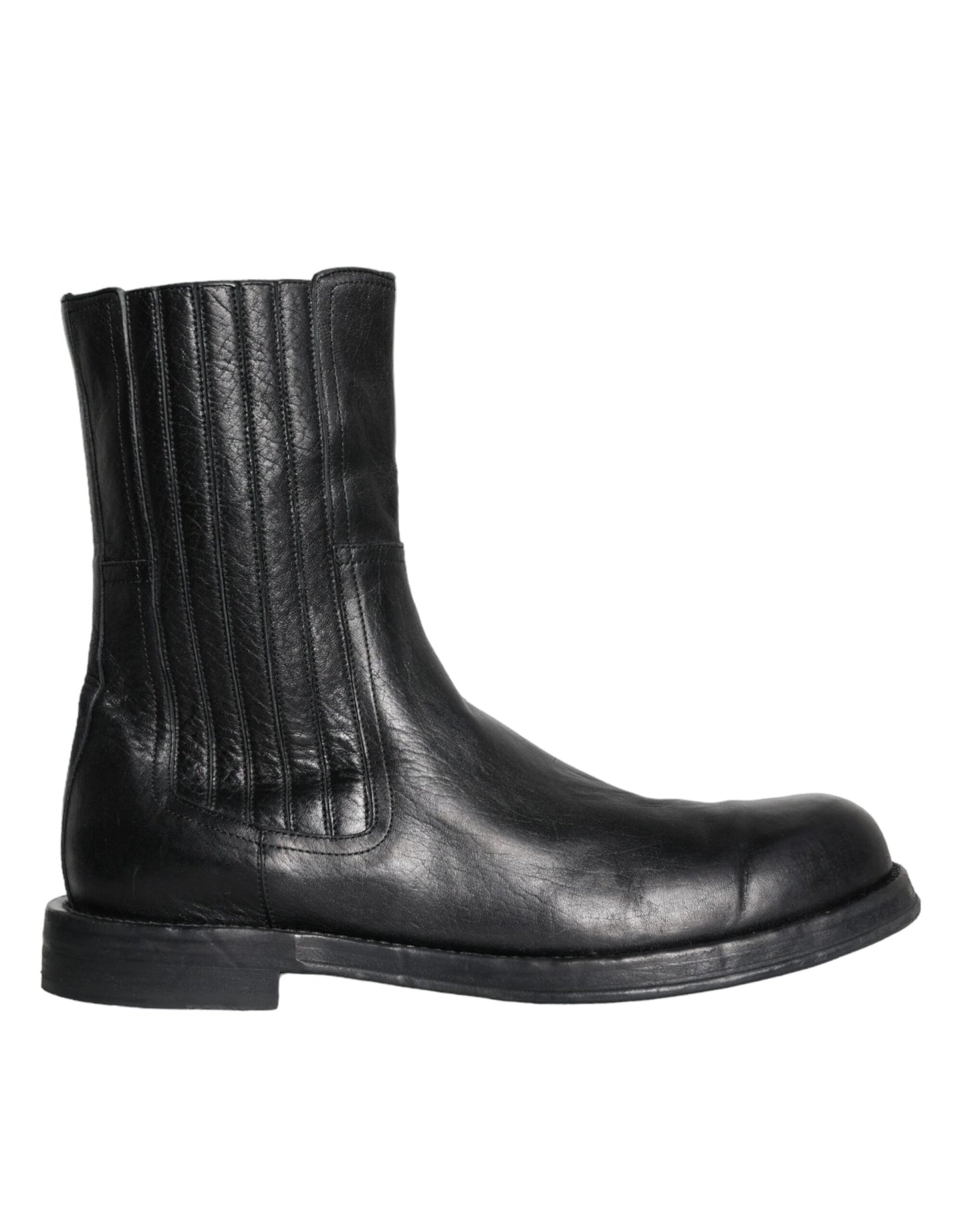 Dolce & Gabbana Black Horse Leather Mid Calf Boots Men Shoes Dolce & Gabbana