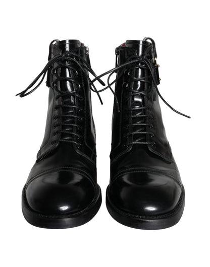 Dolce & Gabbana Black Logo Lace Up Mid Calf Men Boots Shoes Dolce & Gabbana