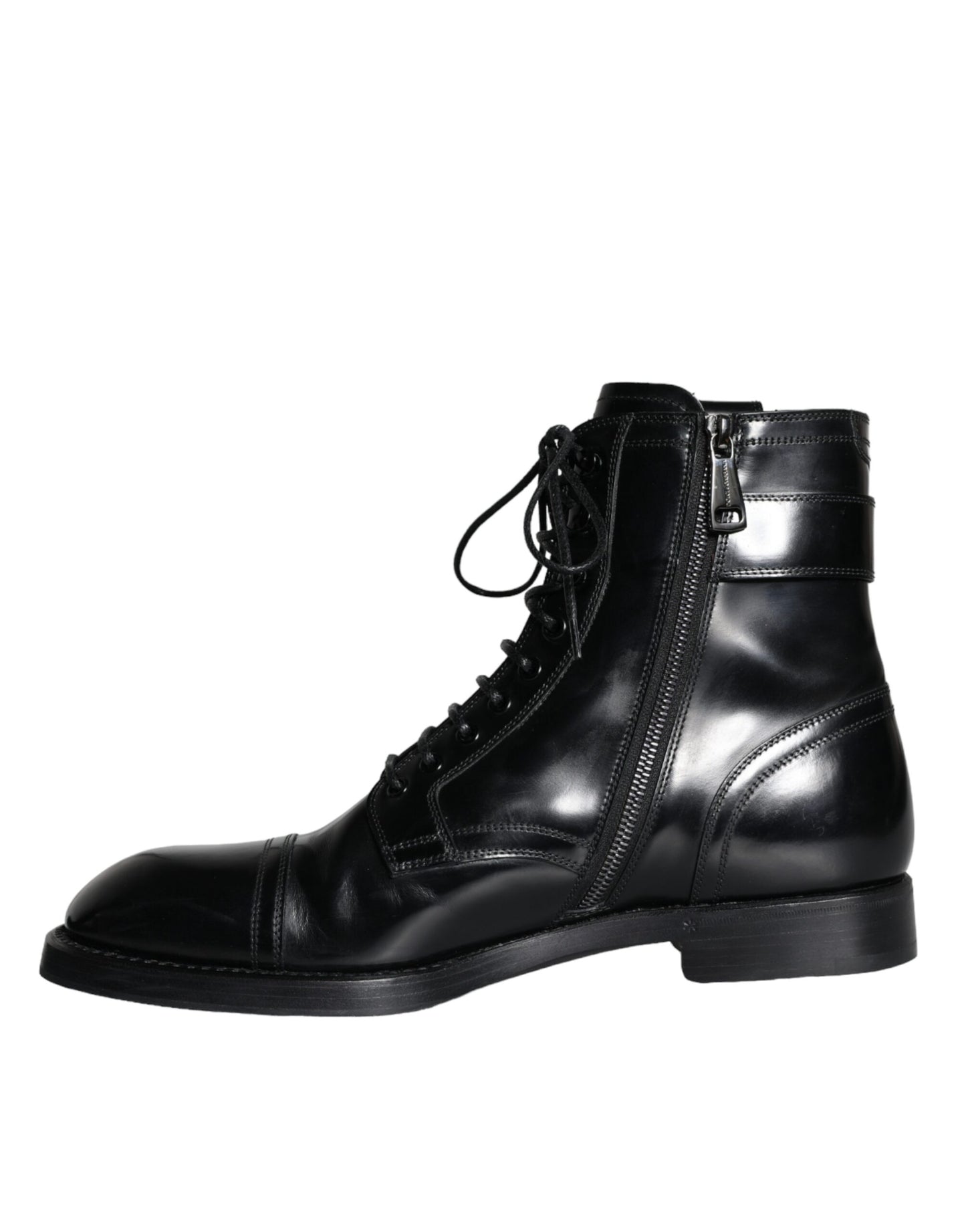 Dolce & Gabbana Black Logo Lace Up Mid Calf Men Boots Shoes Dolce & Gabbana