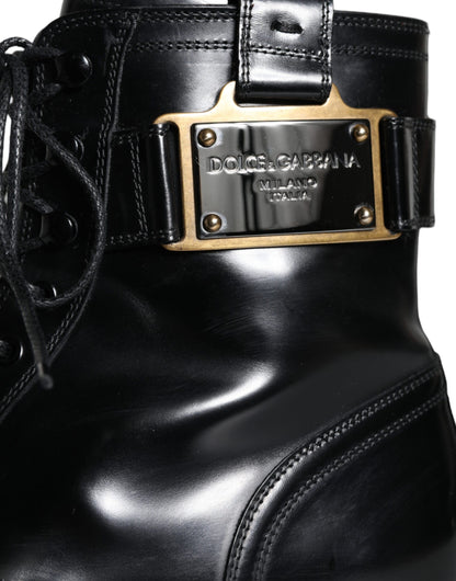 Dolce & Gabbana Black Logo Lace Up Mid Calf Men Boots Shoes Dolce & Gabbana