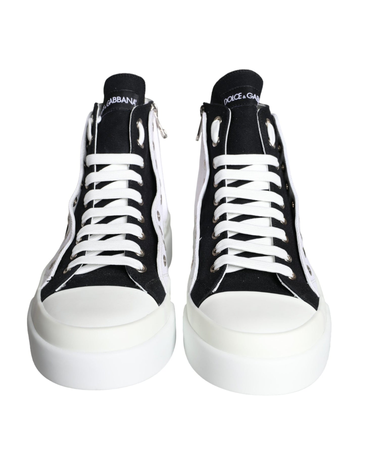 Dolce & Gabbana White Black Cotton Logo High Top Sneaker Shoes Dolce & Gabbana