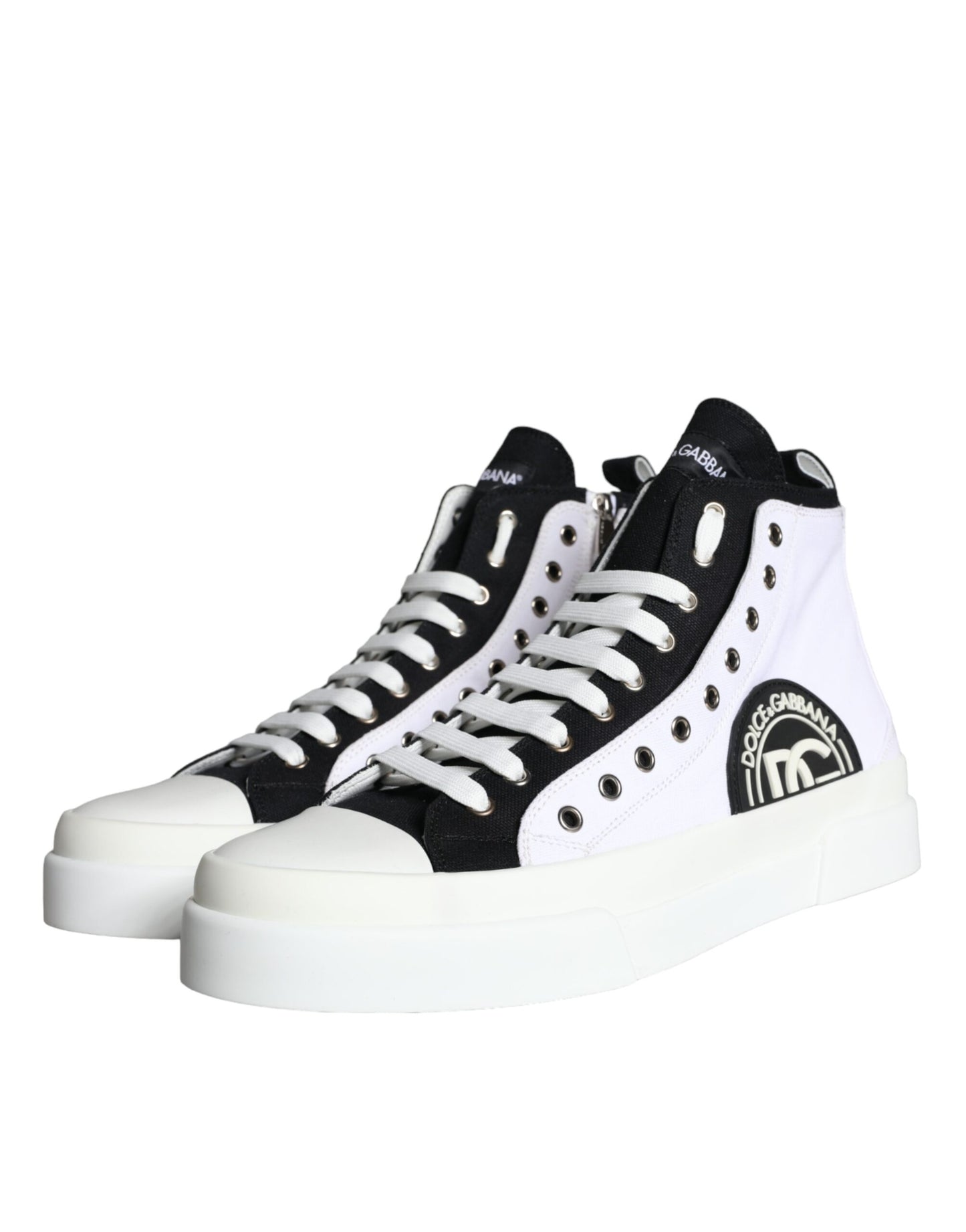 Dolce & Gabbana White Black Cotton Logo High Top Sneaker Shoes Dolce & Gabbana