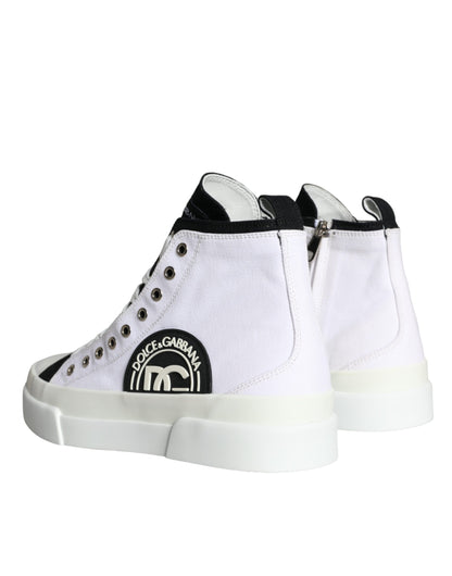 Dolce & Gabbana White Black Cotton Logo High Top Sneaker Shoes Dolce & Gabbana