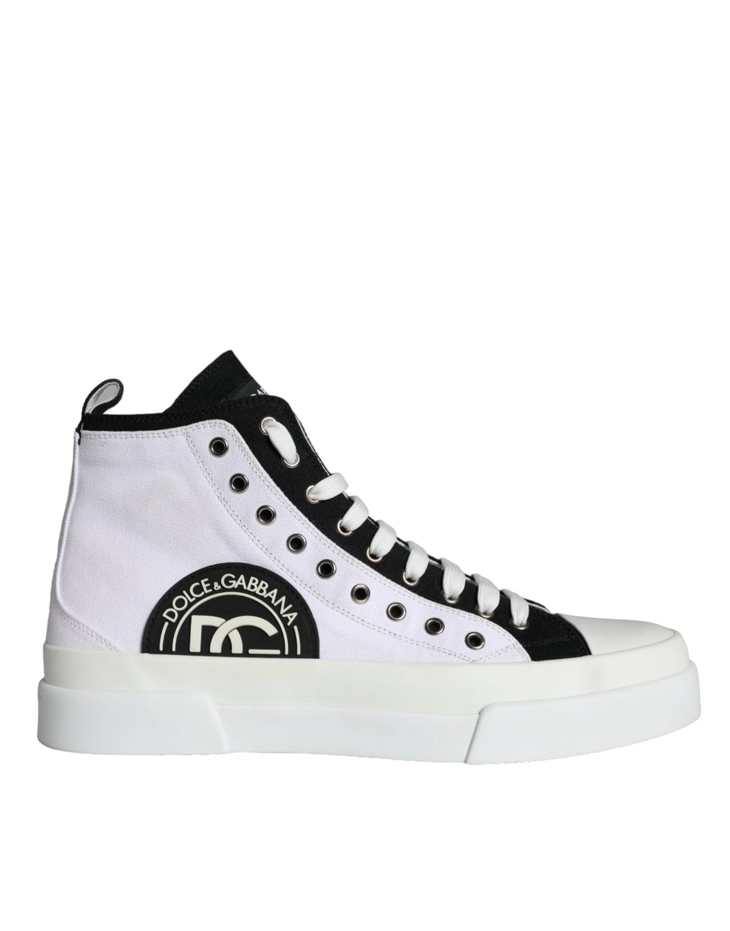 Dolce & Gabbana White Black Cotton Logo High Top Sneaker Shoes Dolce & Gabbana