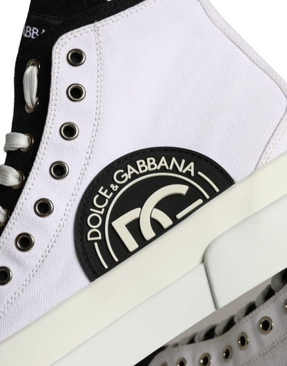 Dolce & Gabbana White Black Cotton Logo High Top Sneaker Shoes Dolce & Gabbana