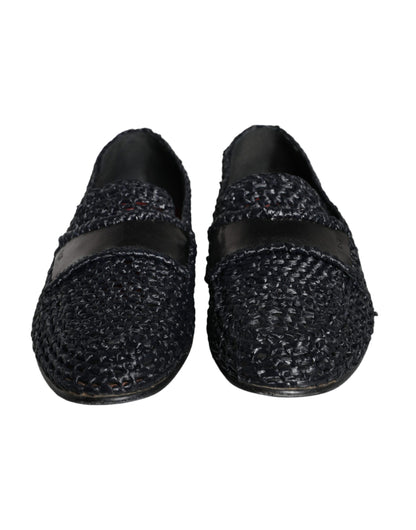 Dolce & Gabbana Black Woven Raffia Slip On Loafers Men Shoes Dolce & Gabbana