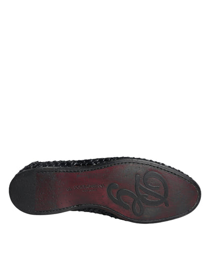 Dolce & Gabbana Black Woven Raffia Slip On Loafers Men Shoes Dolce & Gabbana