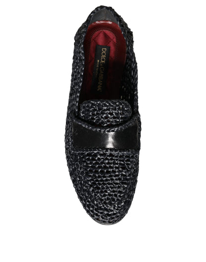 Dolce & Gabbana Black Woven Raffia Slip On Loafers Men Shoes Dolce & Gabbana