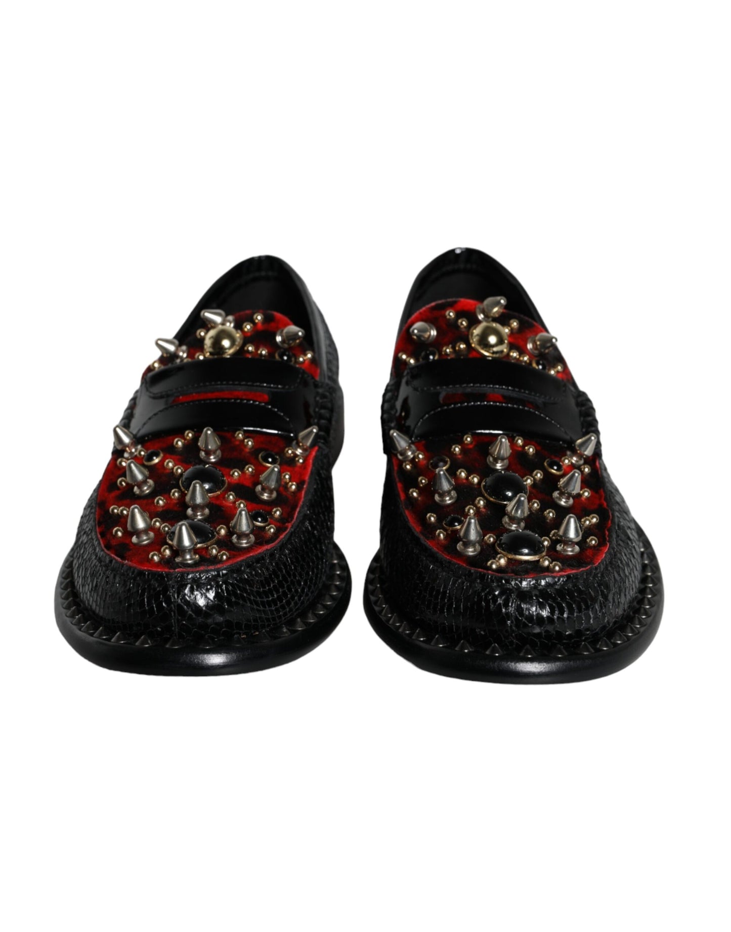 Dolce & Gabbana Black Leopard Print Studs Leather Loafers Shoes Dolce & Gabbana