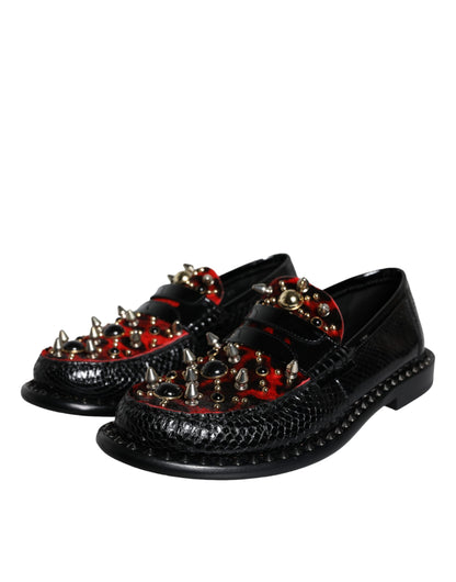 Dolce & Gabbana Black Leopard Print Studs Leather Loafers Shoes Dolce & Gabbana