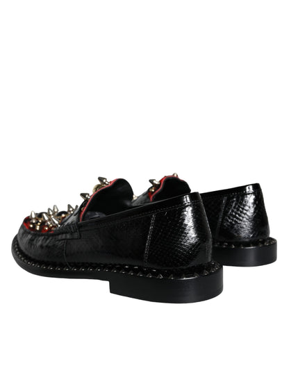 Dolce & Gabbana Black Leopard Print Studs Leather Loafers Shoes Dolce & Gabbana