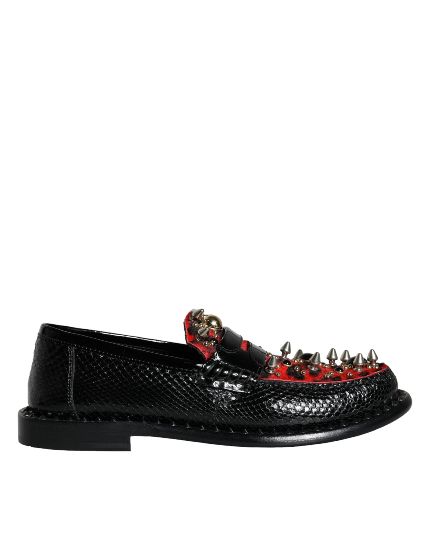 Dolce & Gabbana Black Leopard Print Studs Leather Loafers Shoes Dolce & Gabbana