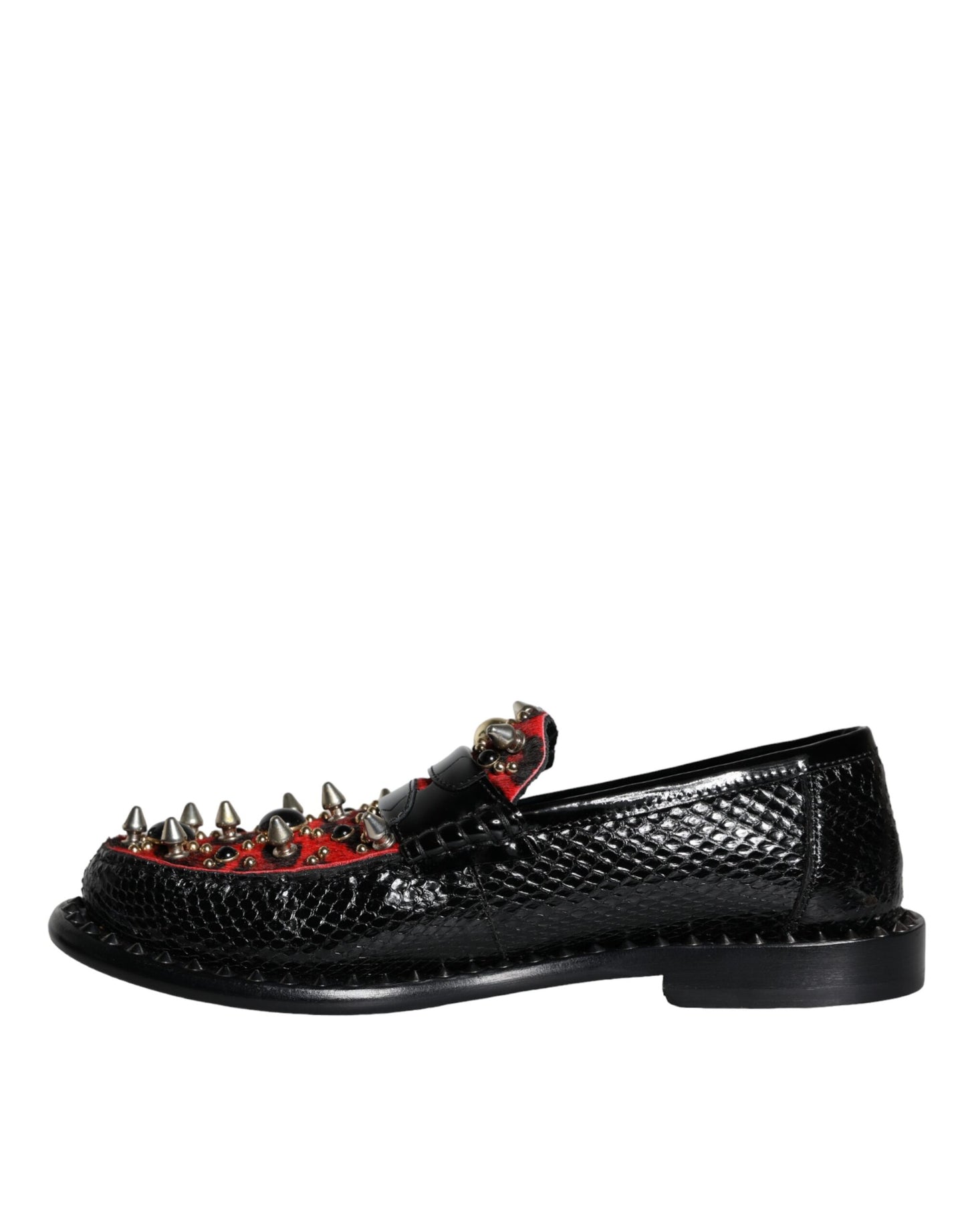 Dolce & Gabbana Black Leopard Print Studs Leather Loafers Shoes Dolce & Gabbana