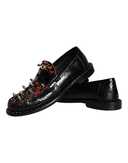 Dolce & Gabbana Black Leopard Print Studs Leather Loafers Shoes Dolce & Gabbana