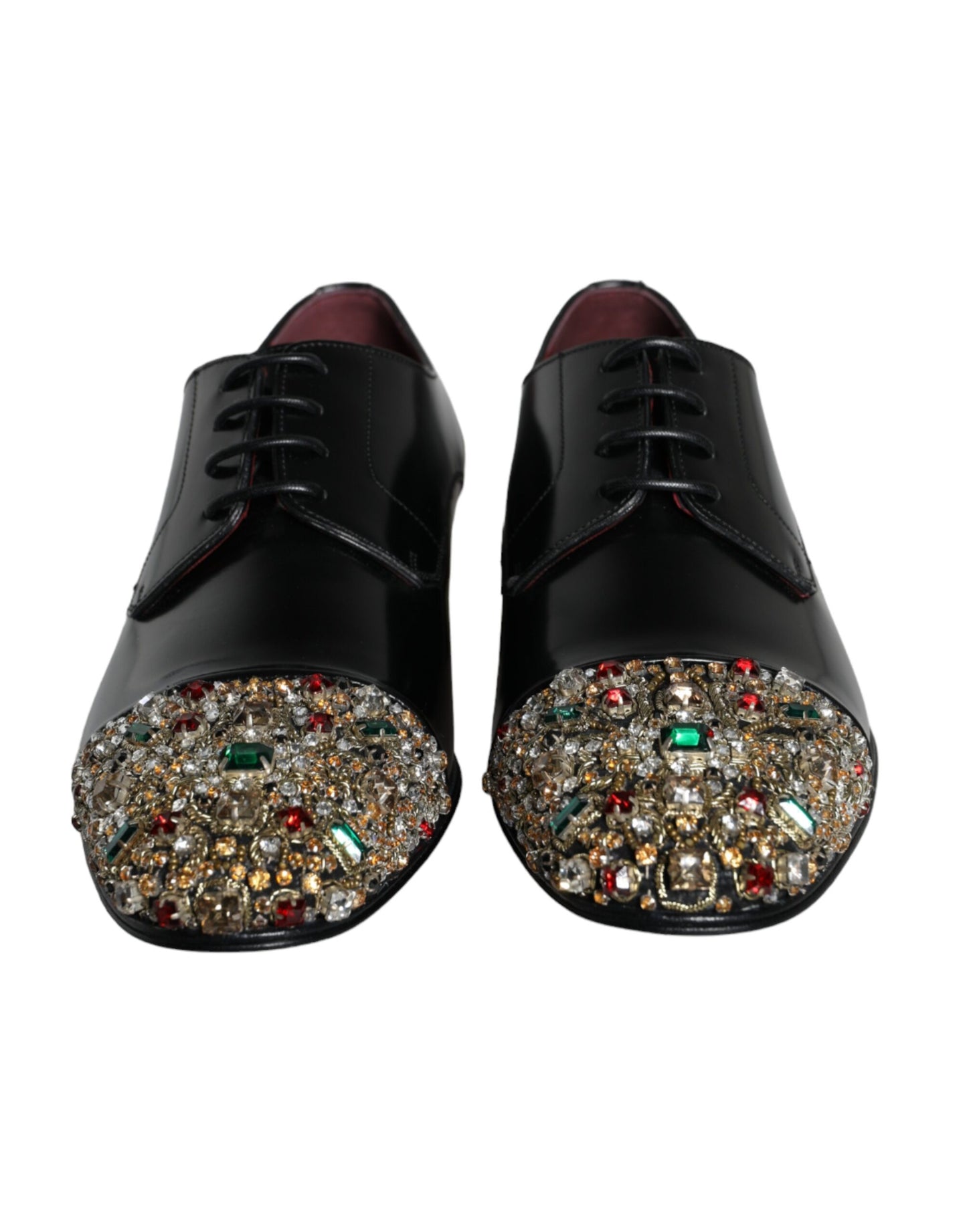 Dolce & Gabbana Black Leather RUNWAY POSITANO Crystal Derby Men Shoes Dolce & Gabbana