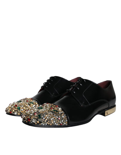 Dolce & Gabbana Black Leather RUNWAY POSITANO Crystal Derby Men Shoes Dolce & Gabbana