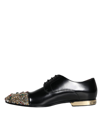 Dolce & Gabbana Black Leather RUNWAY POSITANO Crystal Derby Men Shoes Dolce & Gabbana