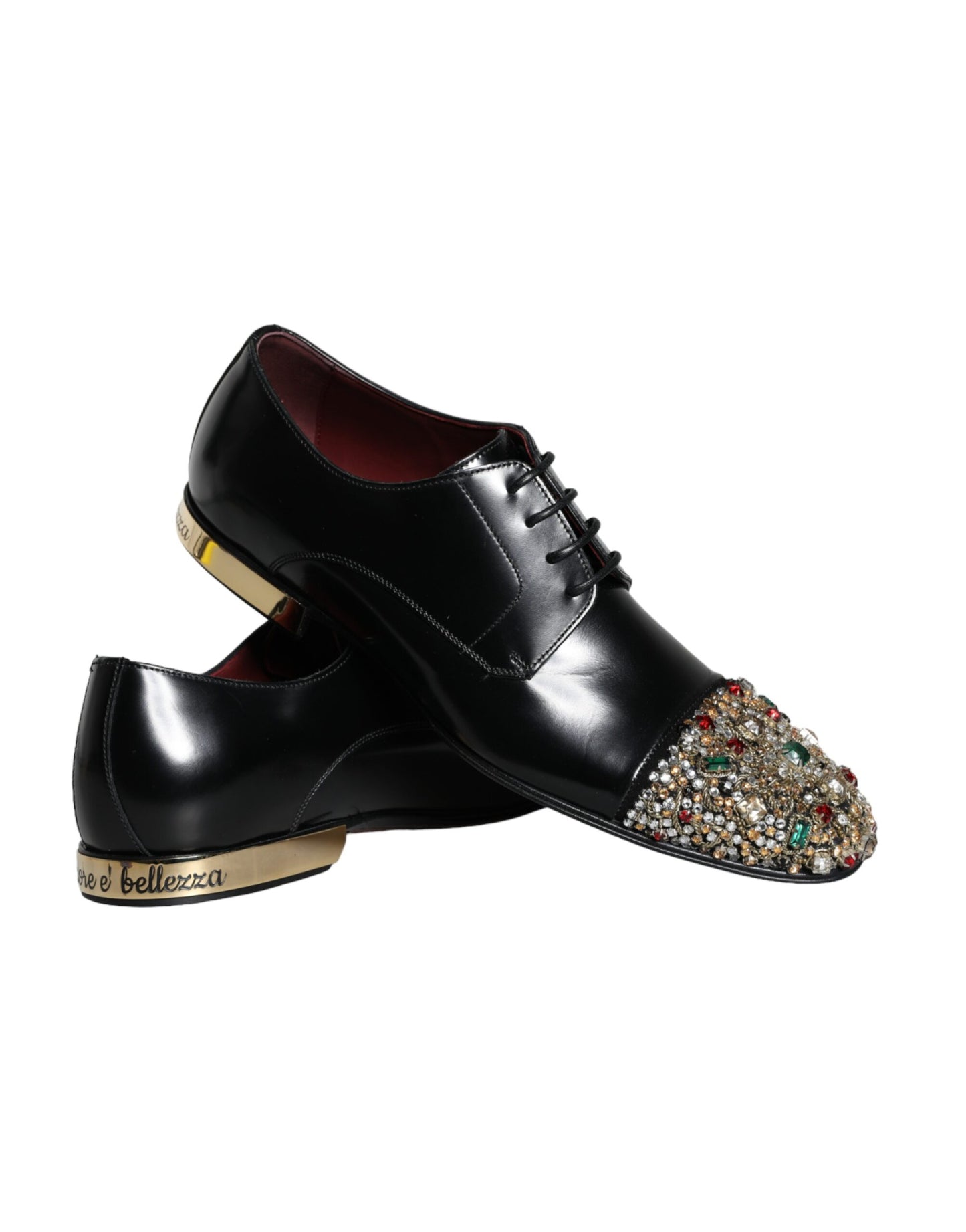 Dolce & Gabbana Black Leather RUNWAY POSITANO Crystal Derby Men Shoes Dolce & Gabbana