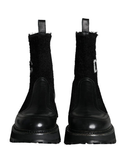 Dolce & Gabbana Black DG Logo Horse Sock Ankle Boots Shoes Dolce & Gabbana