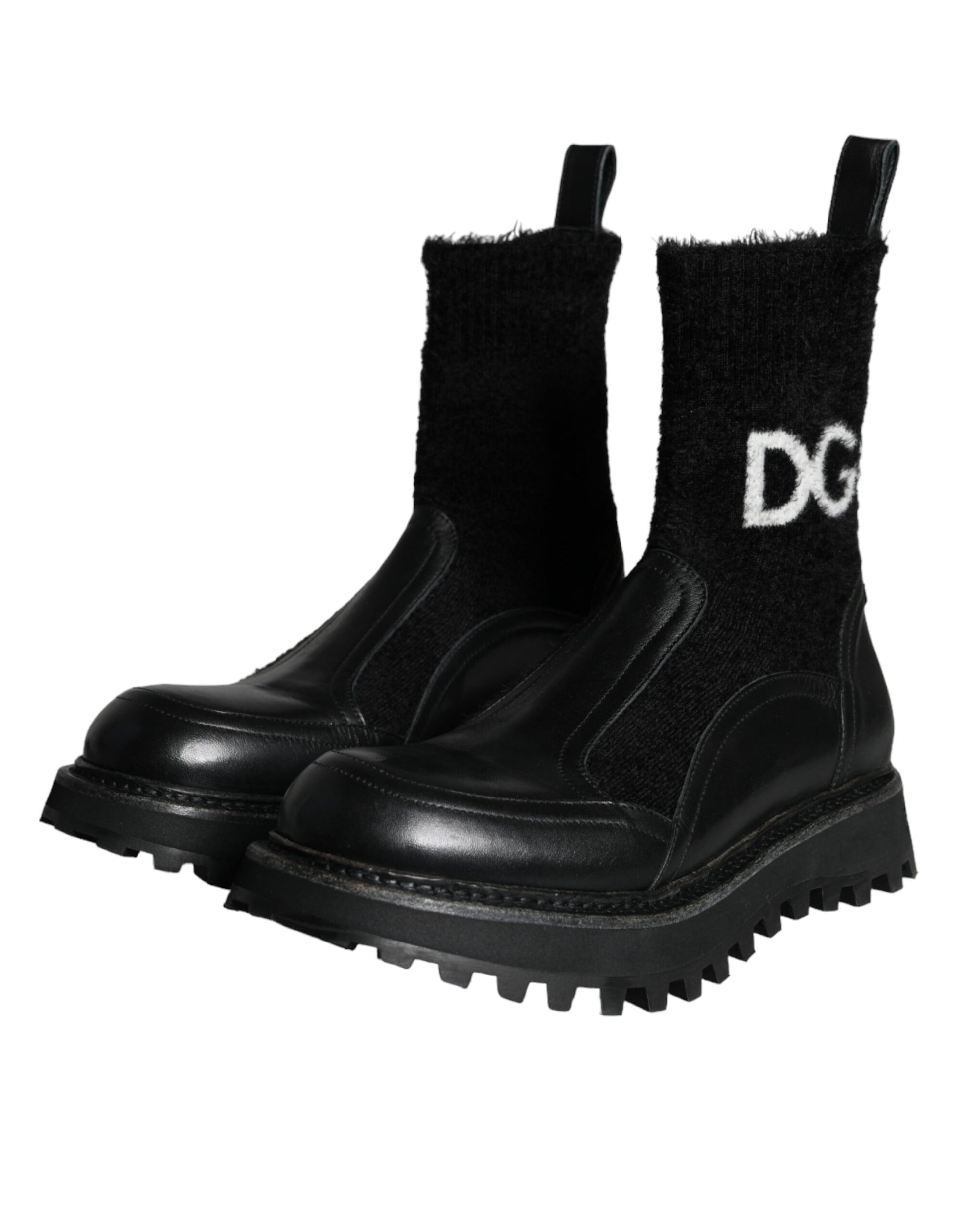 Dolce & Gabbana Black DG Logo Horse Sock Ankle Boots Shoes