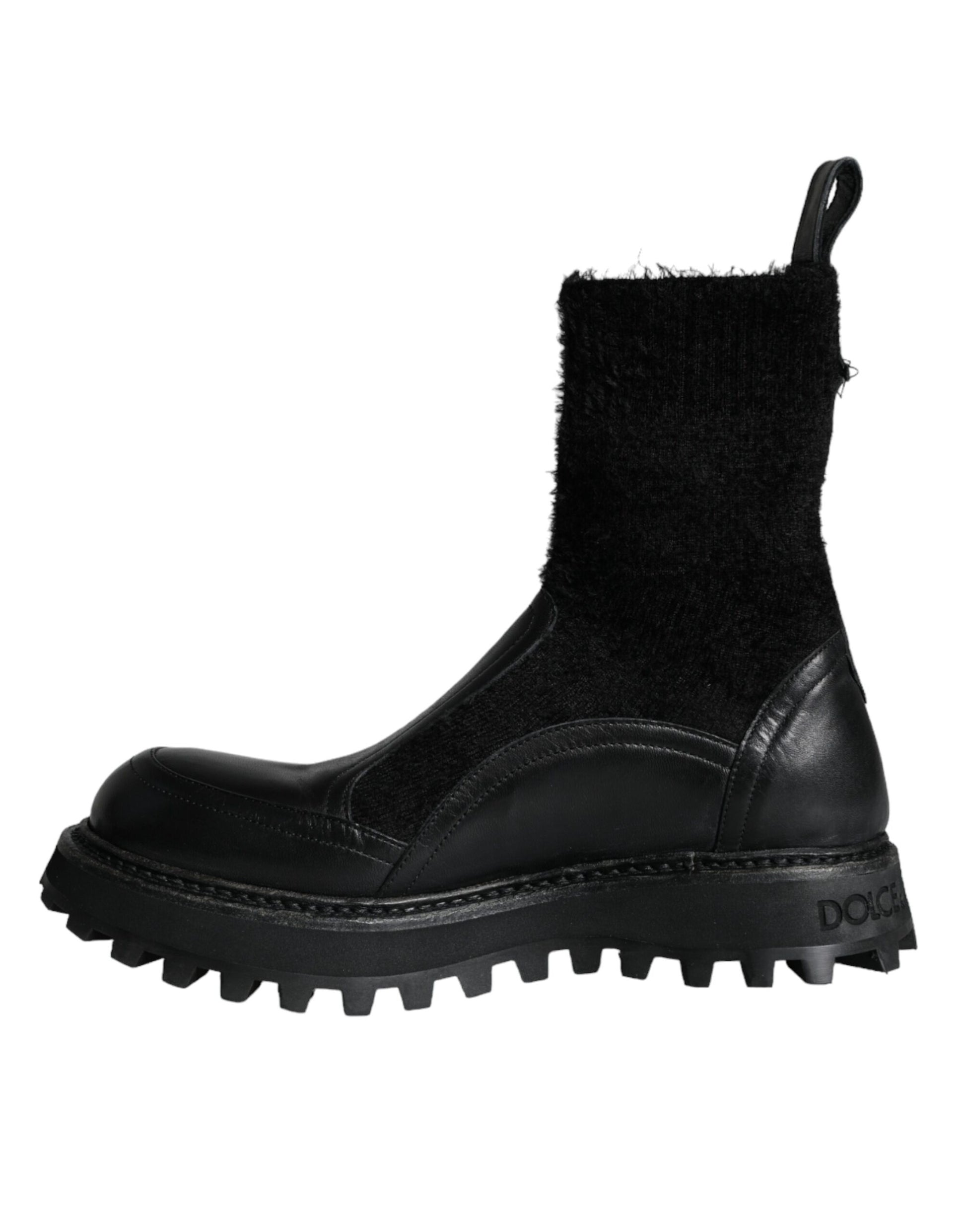 Dolce & Gabbana Black DG Logo Horse Sock Ankle Boots Shoes