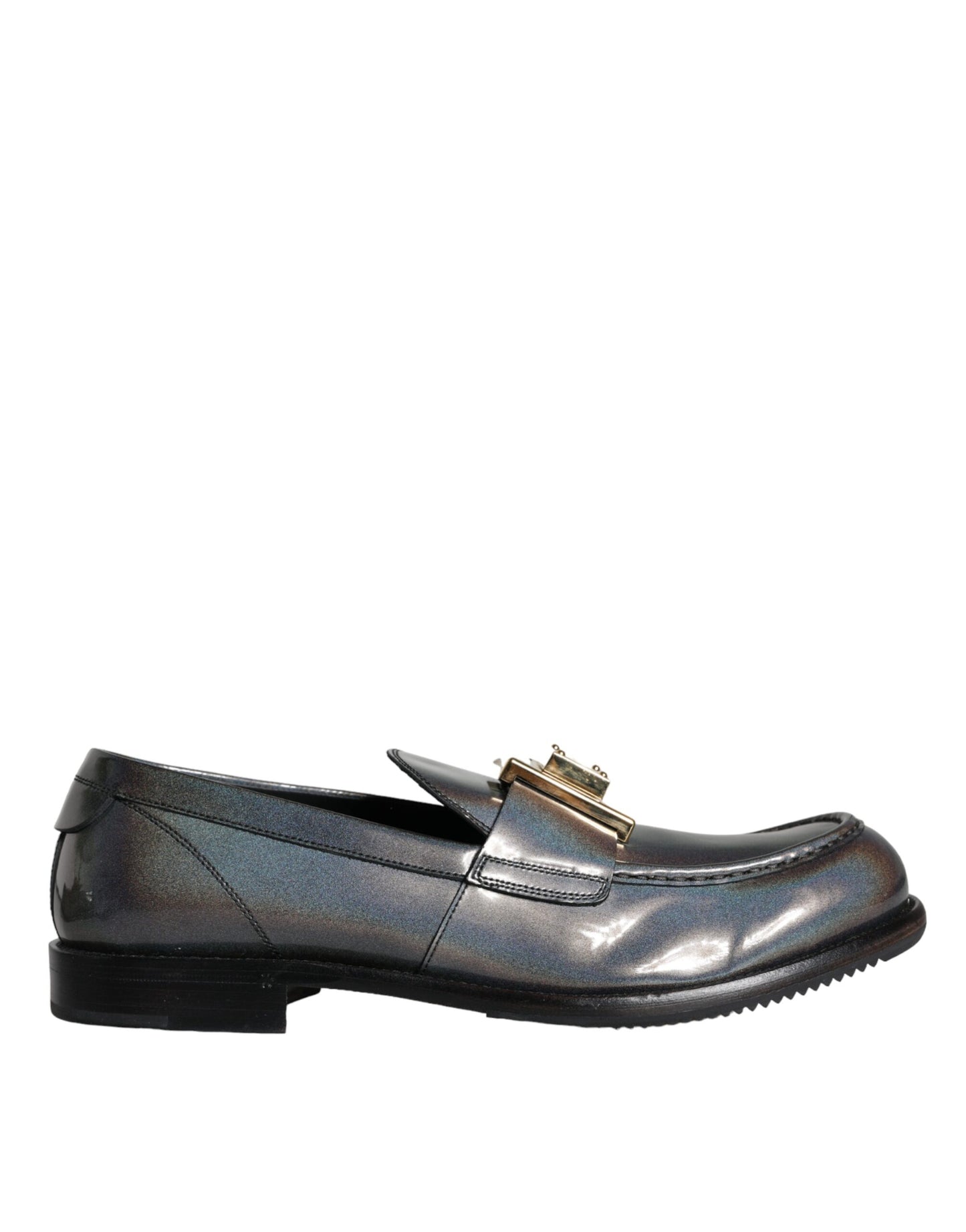 Dolce & Gabbana Silver Leather Logo Plaque Slip On Men Loafers Shoes Dolce & Gabbana