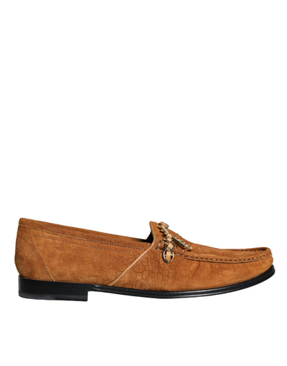 Dolce & Gabbana Brown Velvet Leather Logo Mocassin Slip On Shoes Dolce & Gabbana