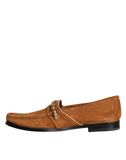 Dolce & Gabbana Brown Velvet Leather Logo Mocassin Slip On Shoes Dolce & Gabbana