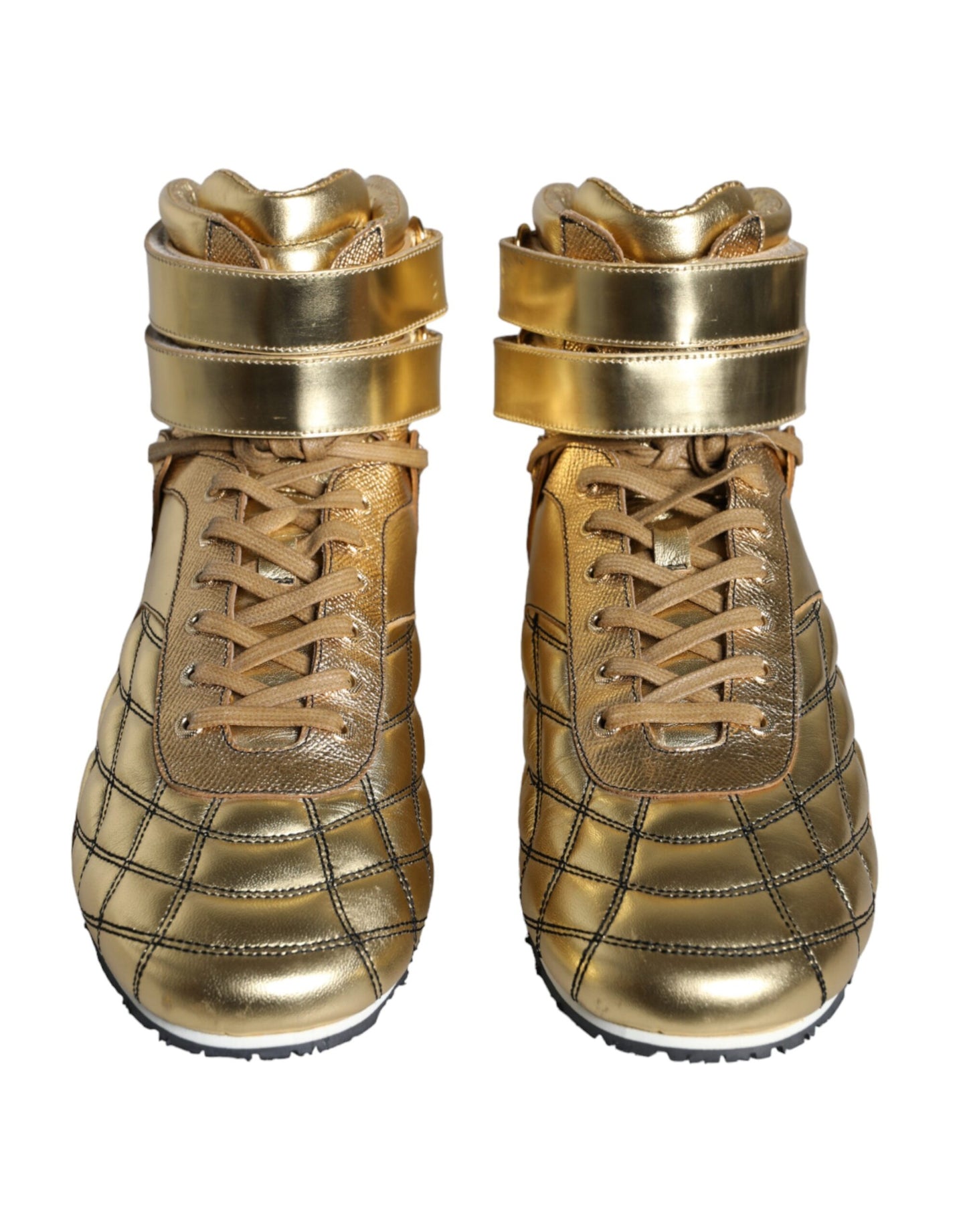 Dolce & Gabbana Gold Leather Sartoria High Top Sneakers Shoes Dolce & Gabbana