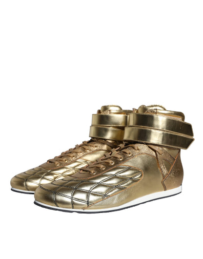 Dolce & Gabbana Gold Leather Sartoria High Top Sneakers Shoes Dolce & Gabbana