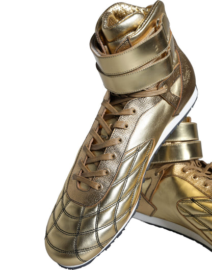 Dolce & Gabbana Gold Leather Sartoria High Top Sneakers Shoes Dolce & Gabbana