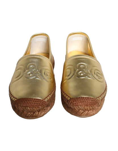 Dolce & Gabbana Gold Leather Loafers Flats Espadrille Shoes Dolce & Gabbana