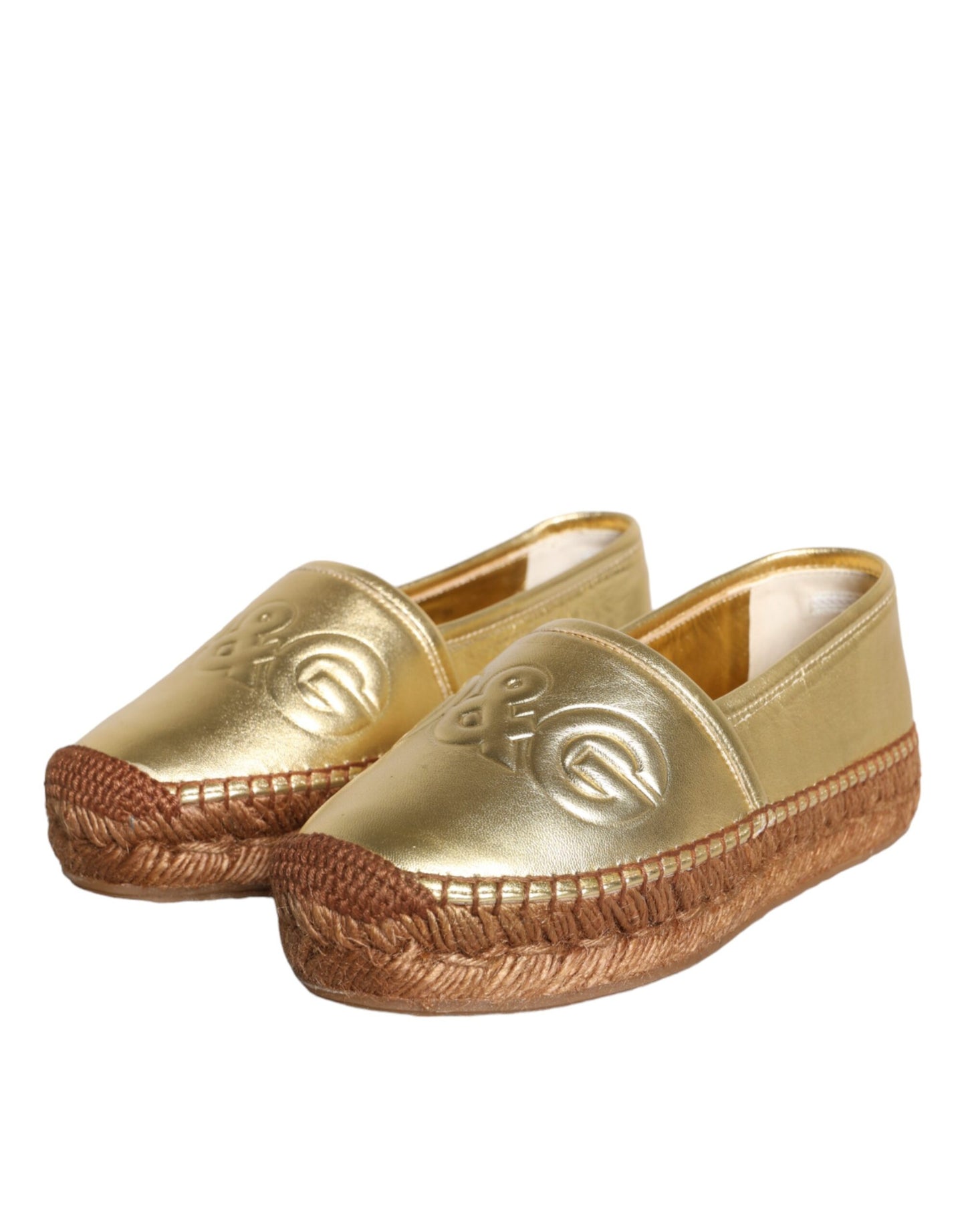 Dolce & Gabbana Gold Leather Loafers Flats Espadrille Shoes Dolce & Gabbana