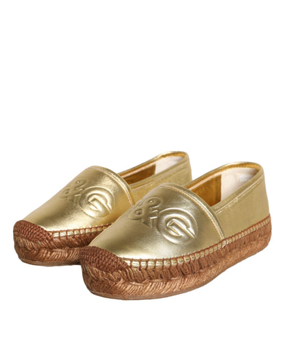 Dolce & Gabbana Gold Leather Loafers Flats Espadrille Shoes Dolce & Gabbana