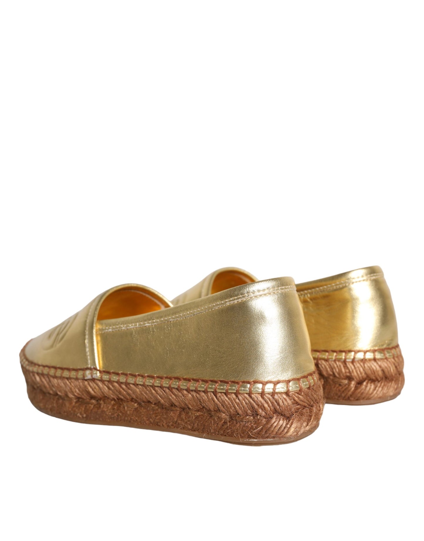 Dolce & Gabbana Gold Leather Loafers Flats Espadrille Shoes Dolce & Gabbana