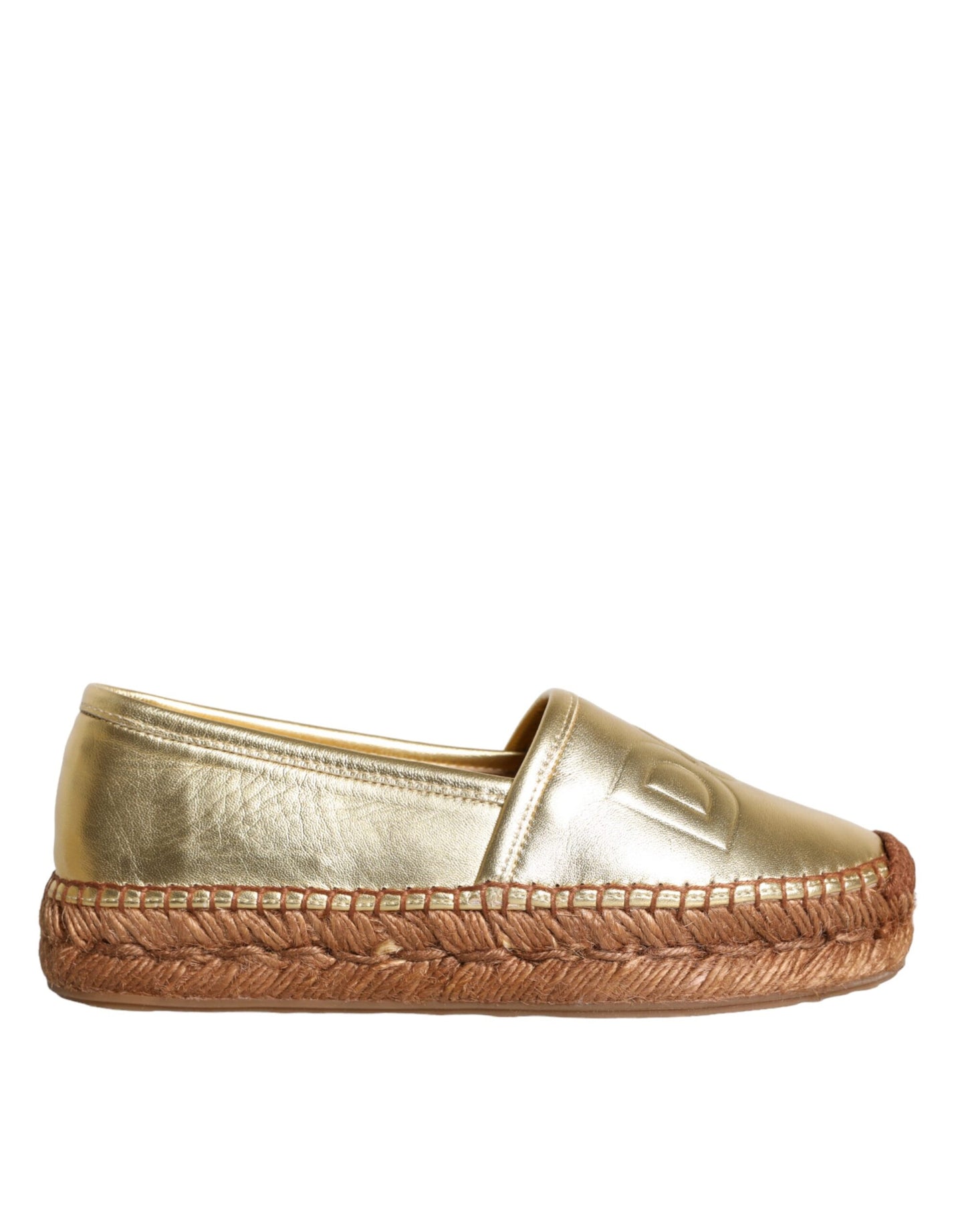 Dolce & Gabbana Gold Leather Loafers Flats Espadrille Shoes Dolce & Gabbana