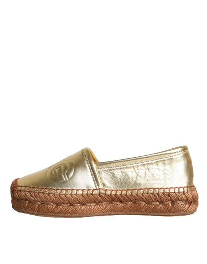 Dolce & Gabbana Gold Leather Loafers Flats Espadrille Shoes Dolce & Gabbana