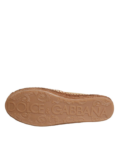 Dolce & Gabbana Gold Leather Loafers Flats Espadrille Shoes Dolce & Gabbana