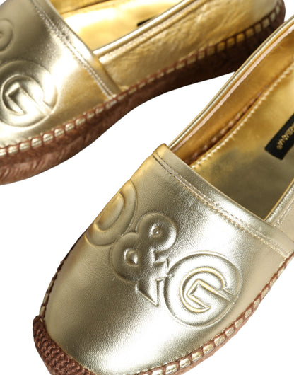 Dolce & Gabbana Gold Leather Loafers Flats Espadrille Shoes Dolce & Gabbana