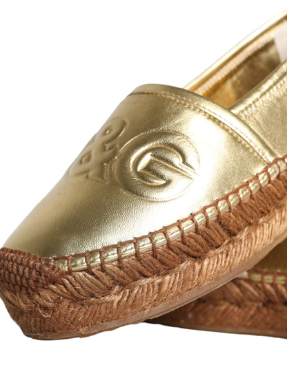 Dolce & Gabbana Gold Leather Loafers Flats Espadrille Shoes Dolce & Gabbana