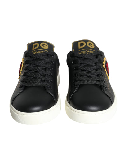 Dolce & Gabbana Black Portofino Sacred Heart Sneakers Shoes Dolce & Gabbana