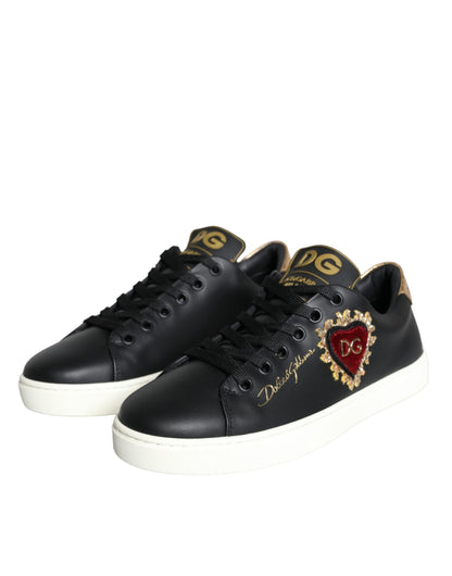 Dolce & Gabbana Black Portofino Sacred Heart Sneakers Shoes Dolce & Gabbana