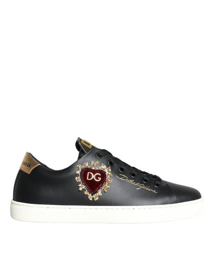 Dolce & Gabbana Black Portofino Sacred Heart Sneakers Shoes Dolce & Gabbana