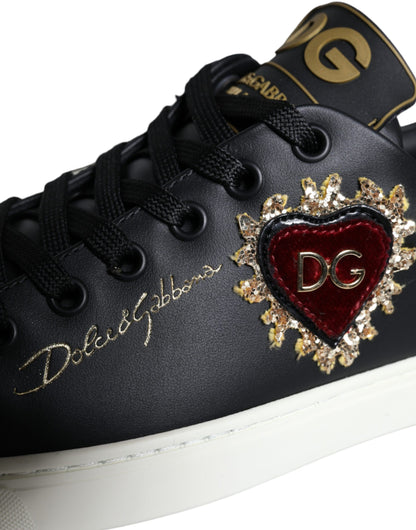 Dolce & Gabbana Black Portofino Sacred Heart Sneakers Shoes Dolce & Gabbana