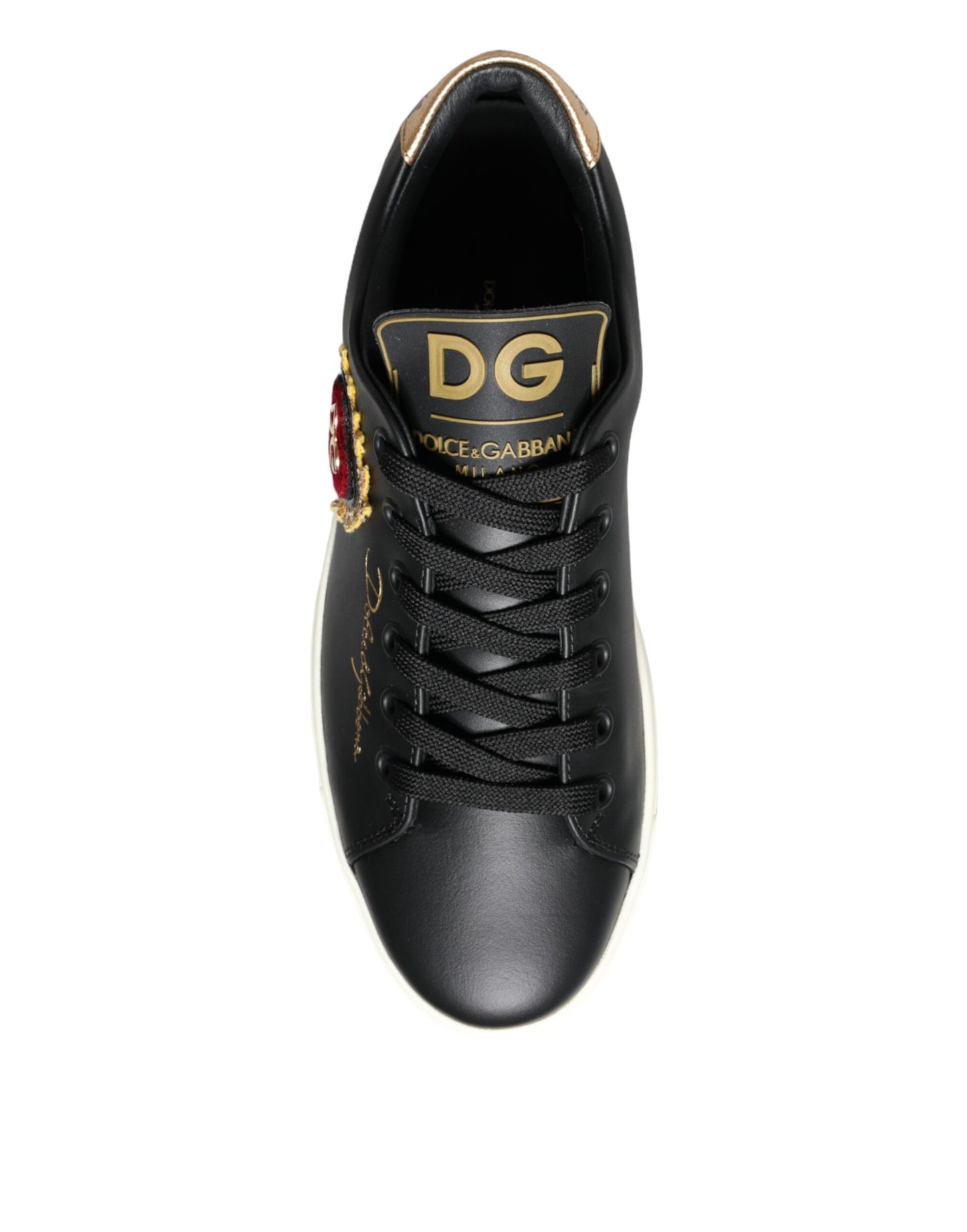 Dolce & Gabbana Black Portofino Sacred Heart Sneakers Shoes Dolce & Gabbana